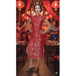 Asijský kostým - červené tradiční šaty